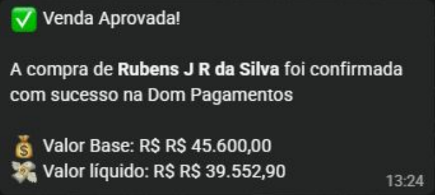 Venda aprovada de R$45.600,00 na Dom Pagamentos